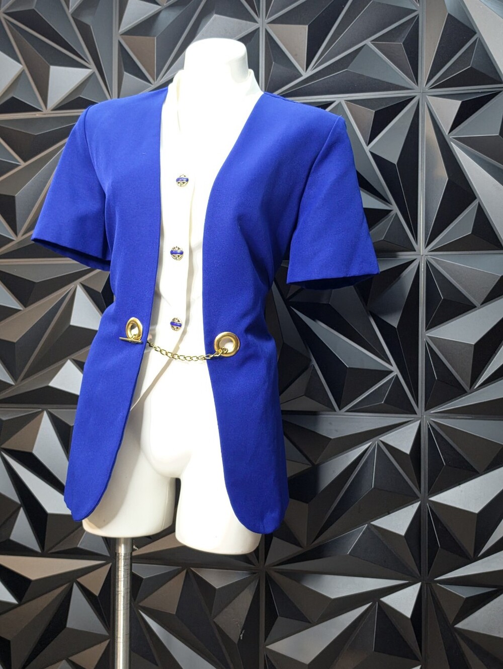 Willow Ridge Cobalt Blue Short-Sleeve Blazer with Gold Chain